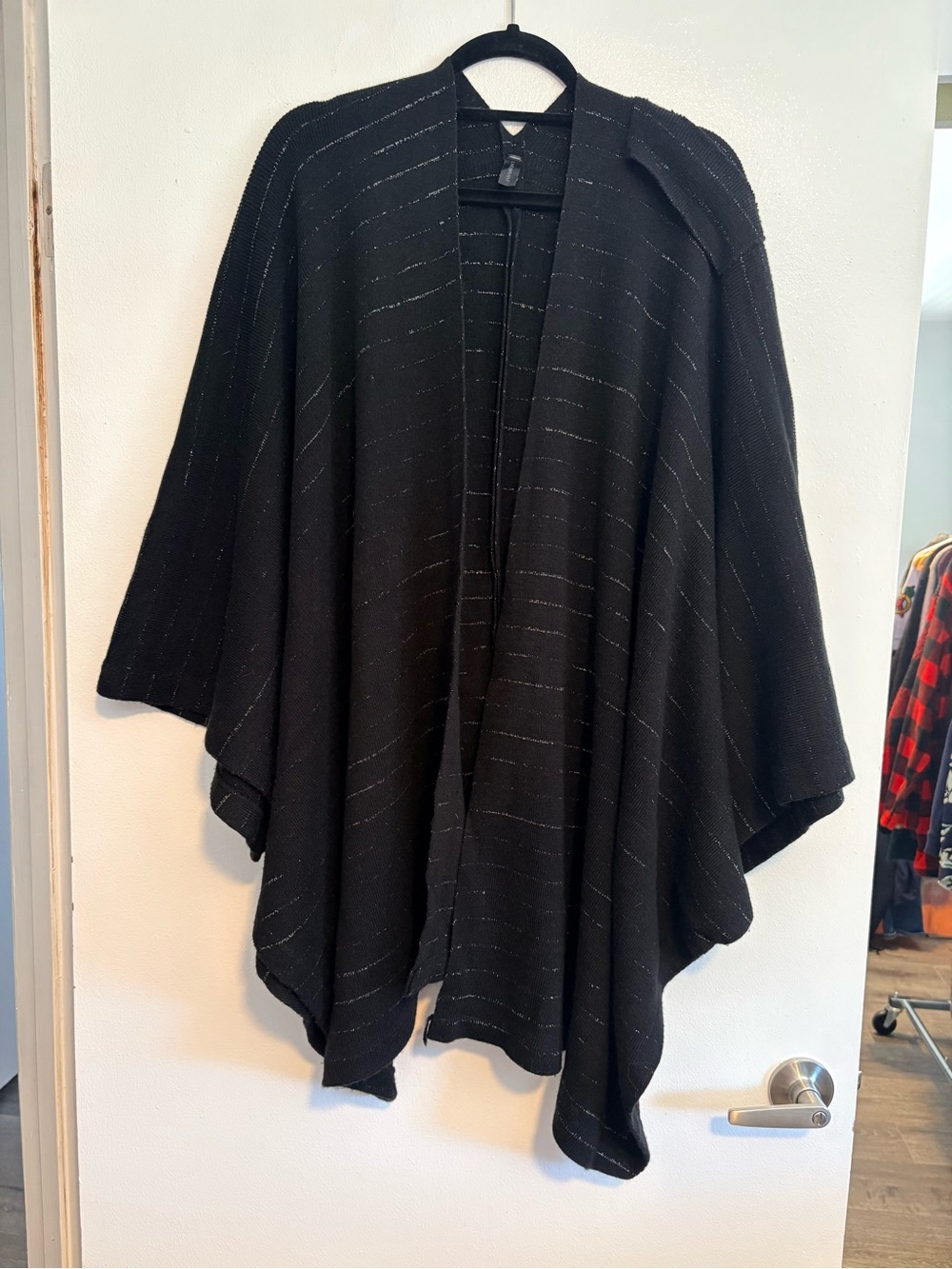 Lane Bryant Black Metallic-Thread Cape - One Size
